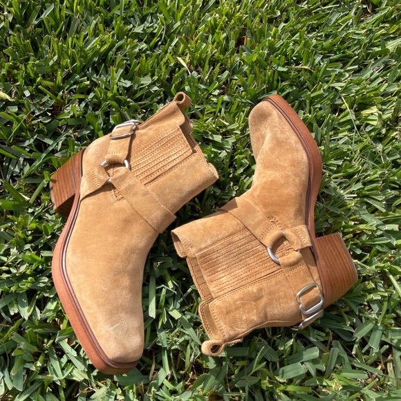 SAM EDELMAN Bellamie suede Leather Studded Harness Chelsea Moto boot size 6 $200 - Picture 6 of 15